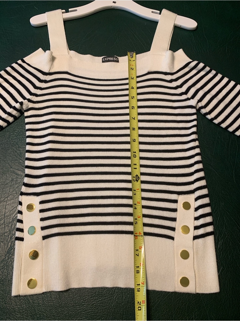 Express White Summer Sweater with navy Stripes nautical buttons